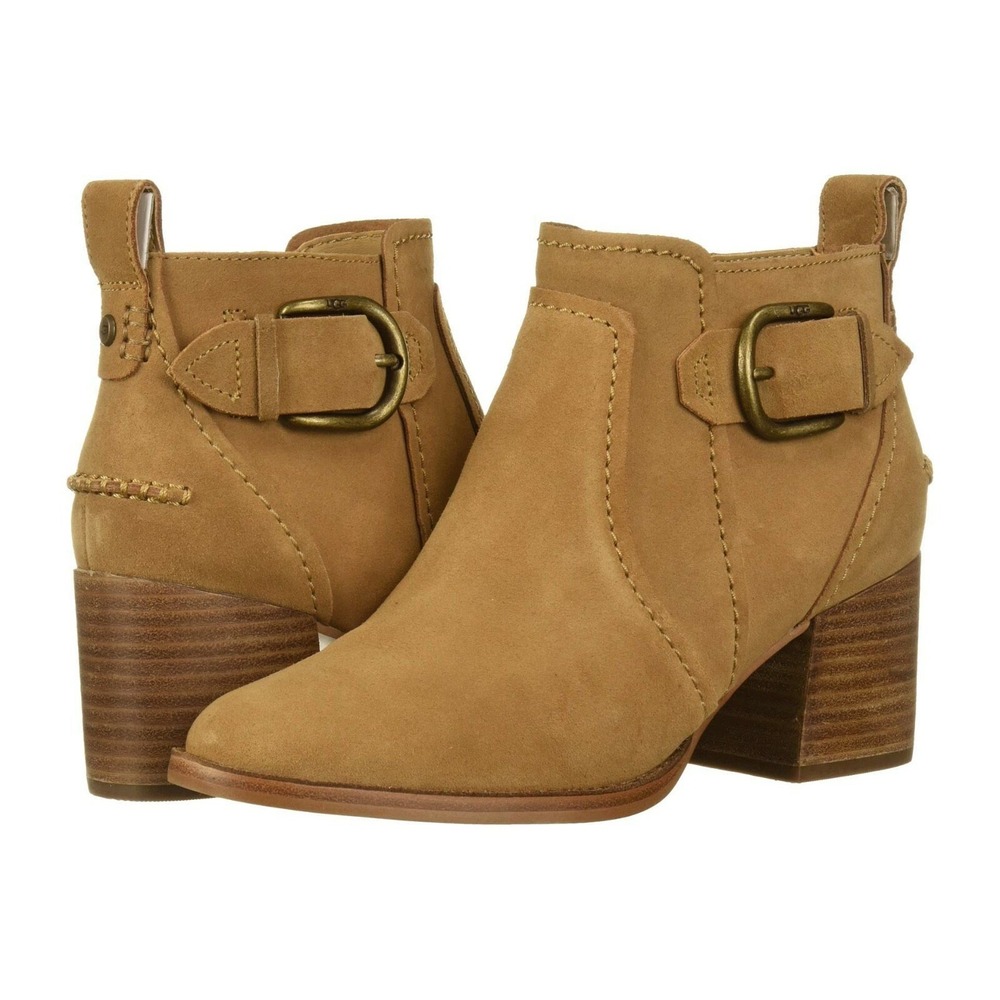 UGG Leahy‎ Ankle Boots Chestnut Suede Block Heel Zip Booties 1103738 Mens 7.5